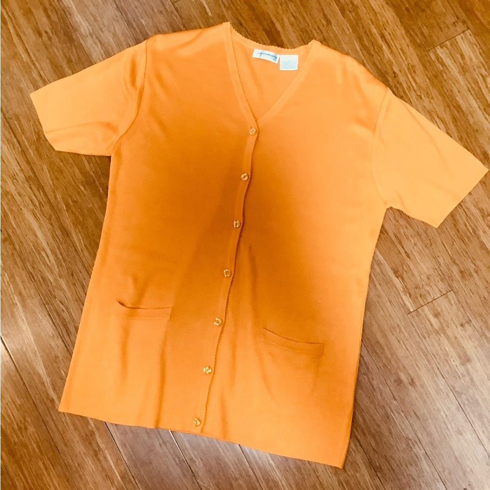 1980s Liz Claiborne Vibrant Orange Knit Cardigan